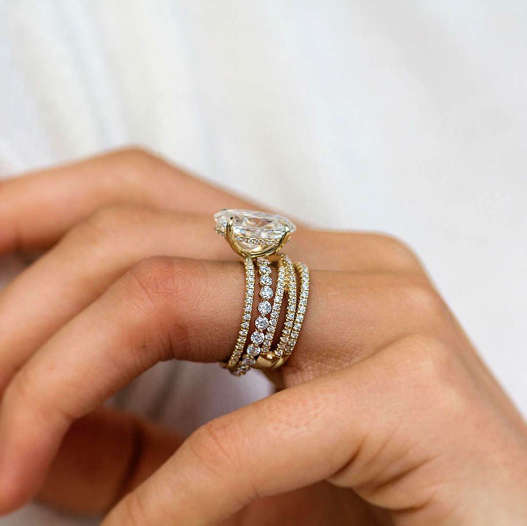 3ct Oval Cut White Sapphire Wedding Set/4pcs