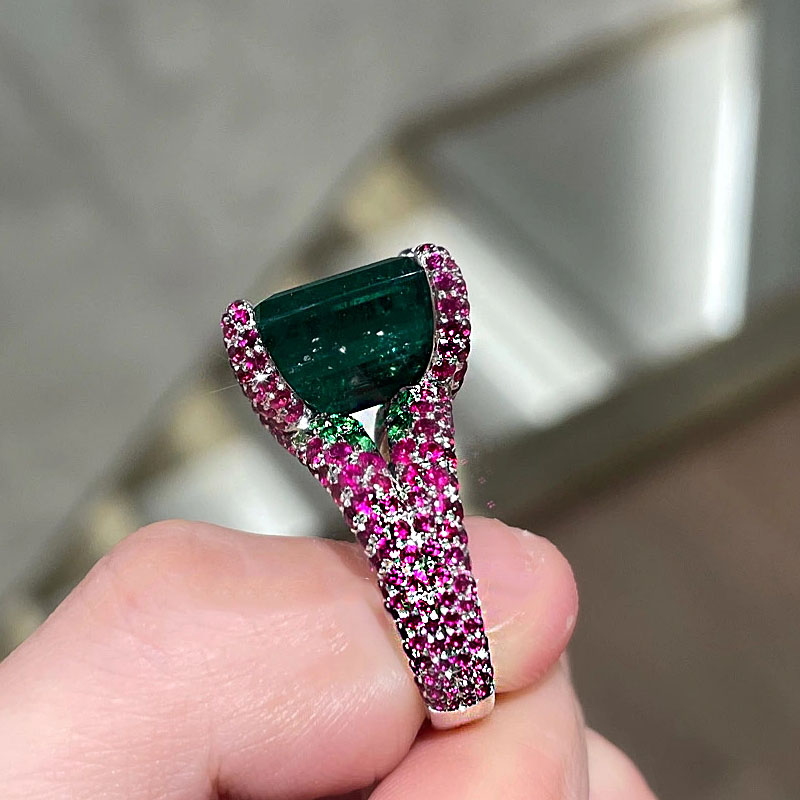 6ct Radiant Cut Emerald Sapphire Engagement Ring