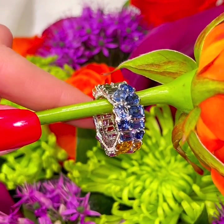 6.75ct Irregular Cut Rainbow Sapphire Eternity Ring