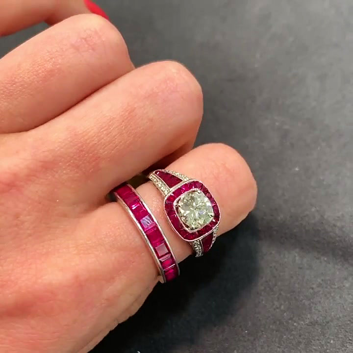 4ct Round Cut Ruby Sapphire Wedding Set