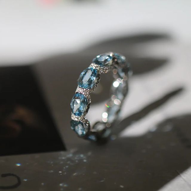 3.95ct Oval Cut Aquamarine Sapphire Eternity Wedding Band
