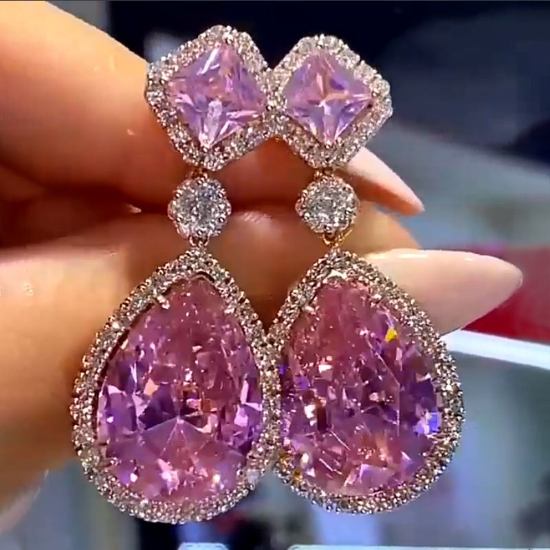 Halo Pink Sapphire Drop Earrings