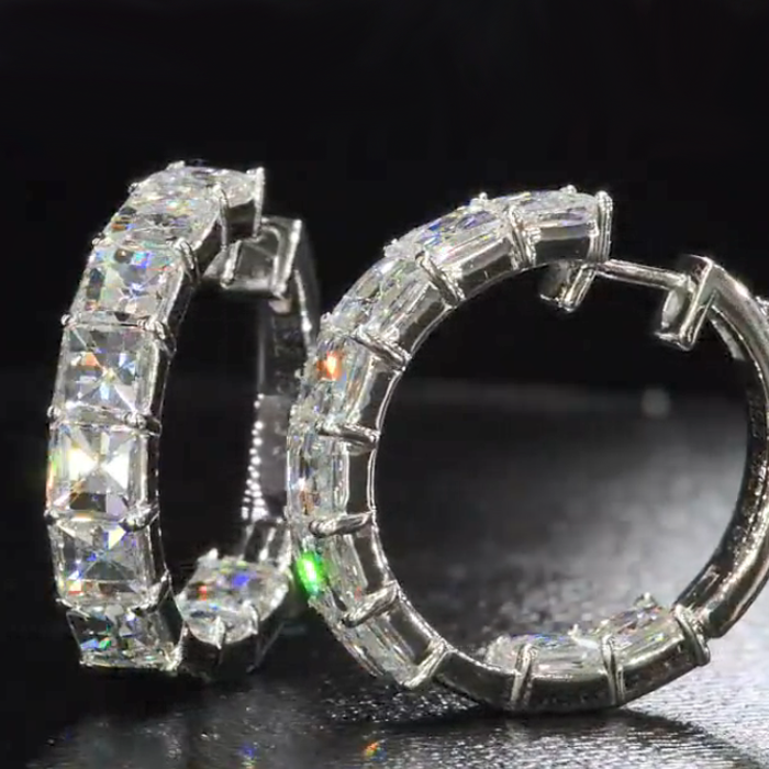 Asscher Cut White Sapphire Hoop Earrings