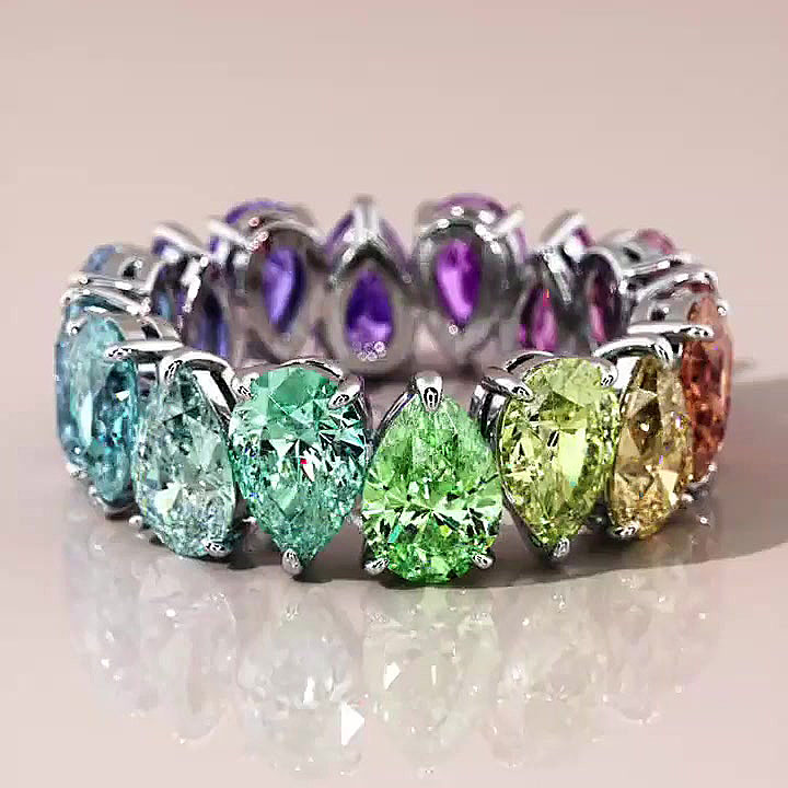 7ct Pear Cut Rainbow Sapphire Eternity Ring