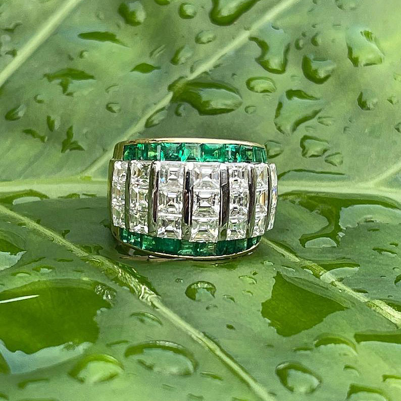 8.35ct Asscher Cut Emerald Sapphire Eternity Ring