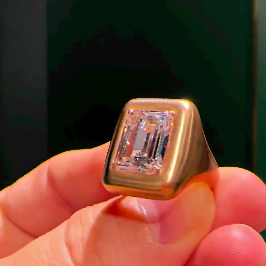 6ct Emerald Cut White Sapphire Men's Engagement Ring