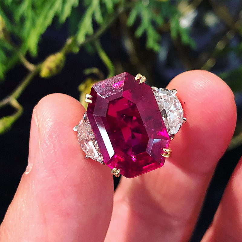 12ct Emerald Cut Ruby Sapphire Engagement Ring