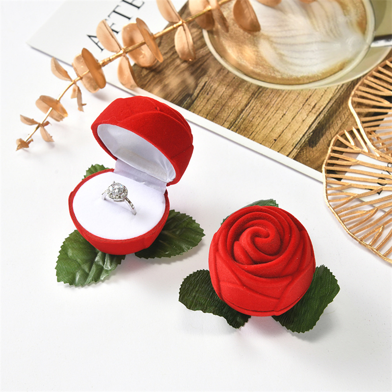 Rose Flower Velvet Ring Box