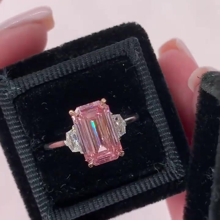 5ct Emerald Cut Pink Sapphire Engagement Ring