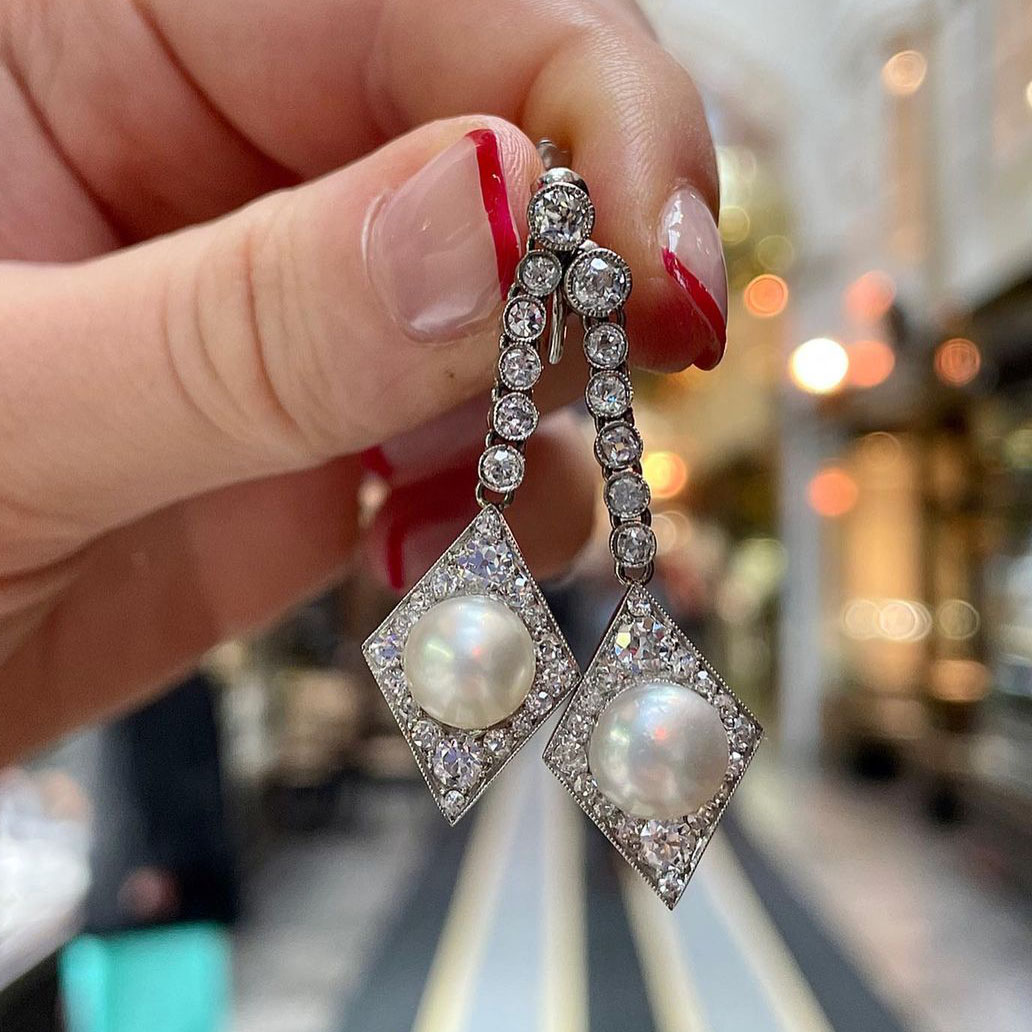 Round Cut White Sapphire Drop Earrings with Pearls