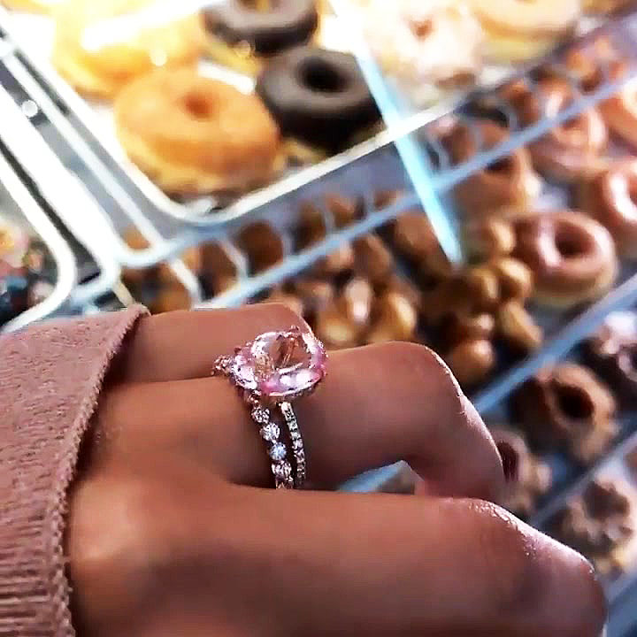 3ct Oval Cut Pink Sapphire Wedding Set