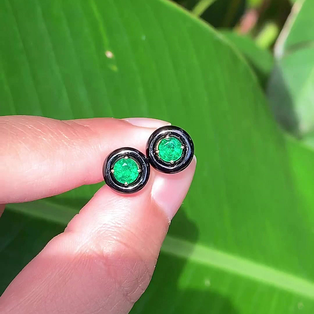 Round Cut Emerald Sapphire Stud Earrings