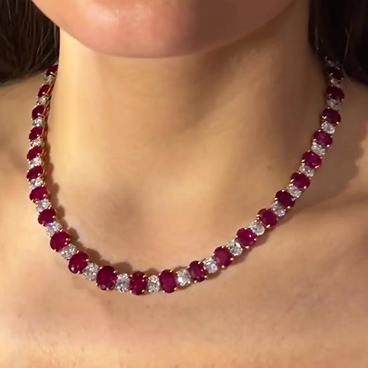 Oval Cut Ruby Sapphire Silver Necklace