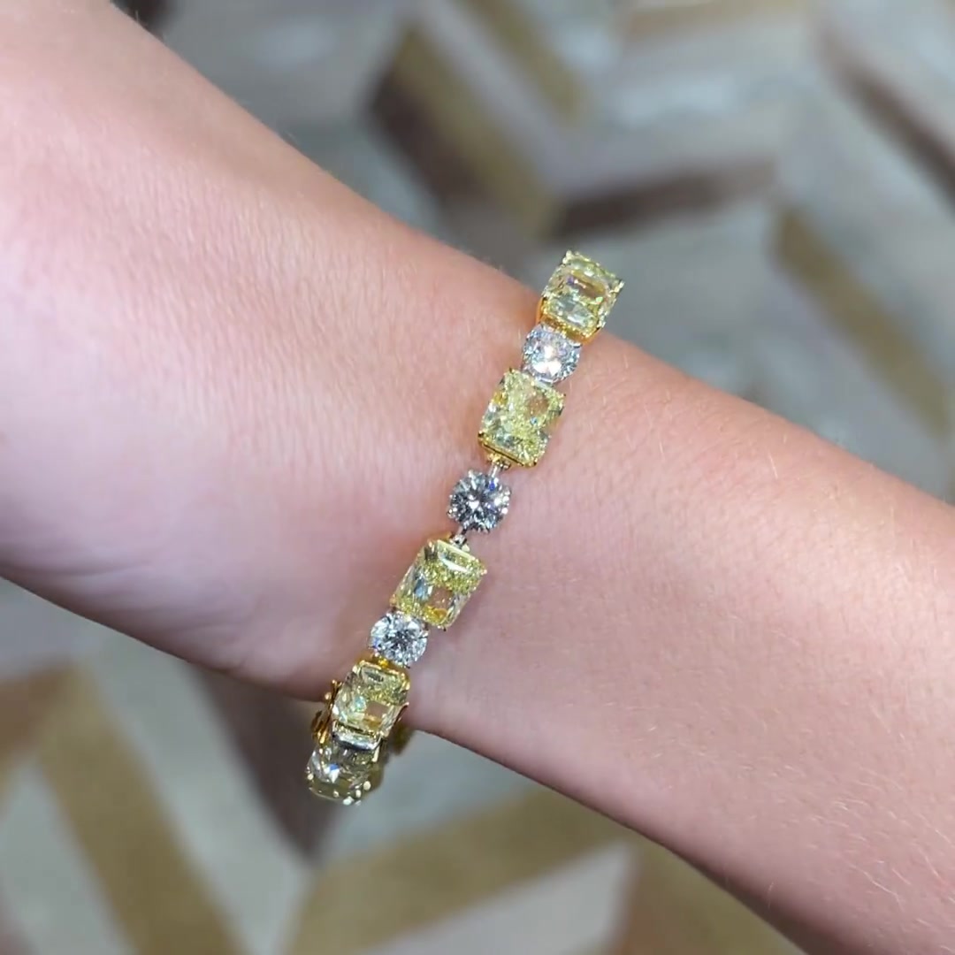 Radiant&Round Cut Yellow Sapphire Chain Bracelet