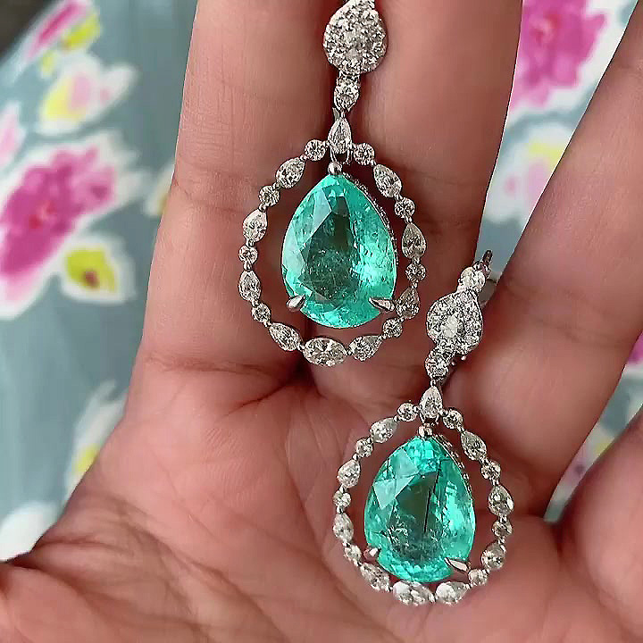 Pear Cut Green Sapphire Drop Earrings