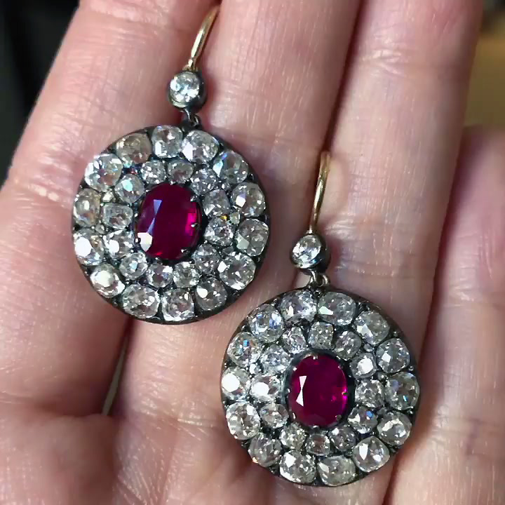Oval Cut Ruby Sapphire Drop Earrings