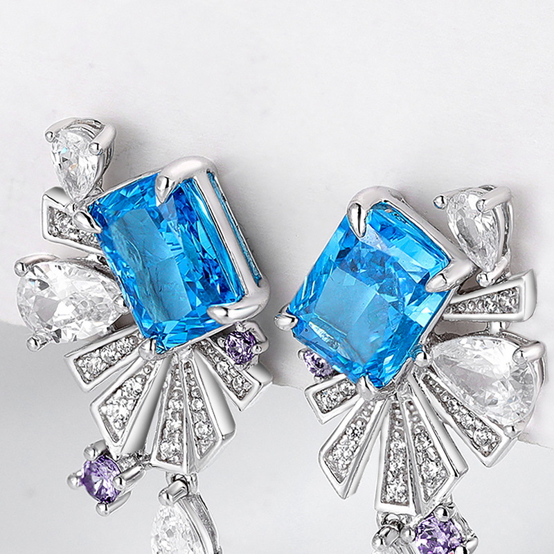 Radiant Cut Aquamarine Sapphire Drop Earrings
