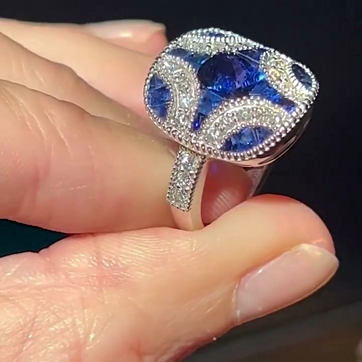 2ct Cushion Cut Blue Sapphire Engagement Ring