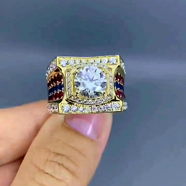 3ct Round Cut White Sapphire  Men's Engagement Ring