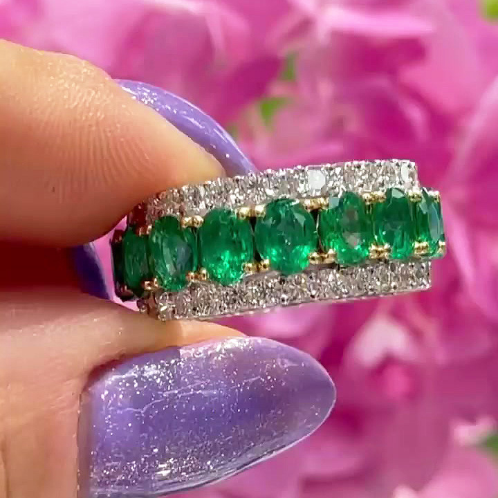 7.5ct Oval Cut Emerald Sapphire Eternity Ring