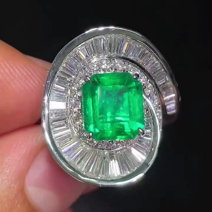4ct Unique Emerald Cut Emerald Sapphire Engagement Ring
