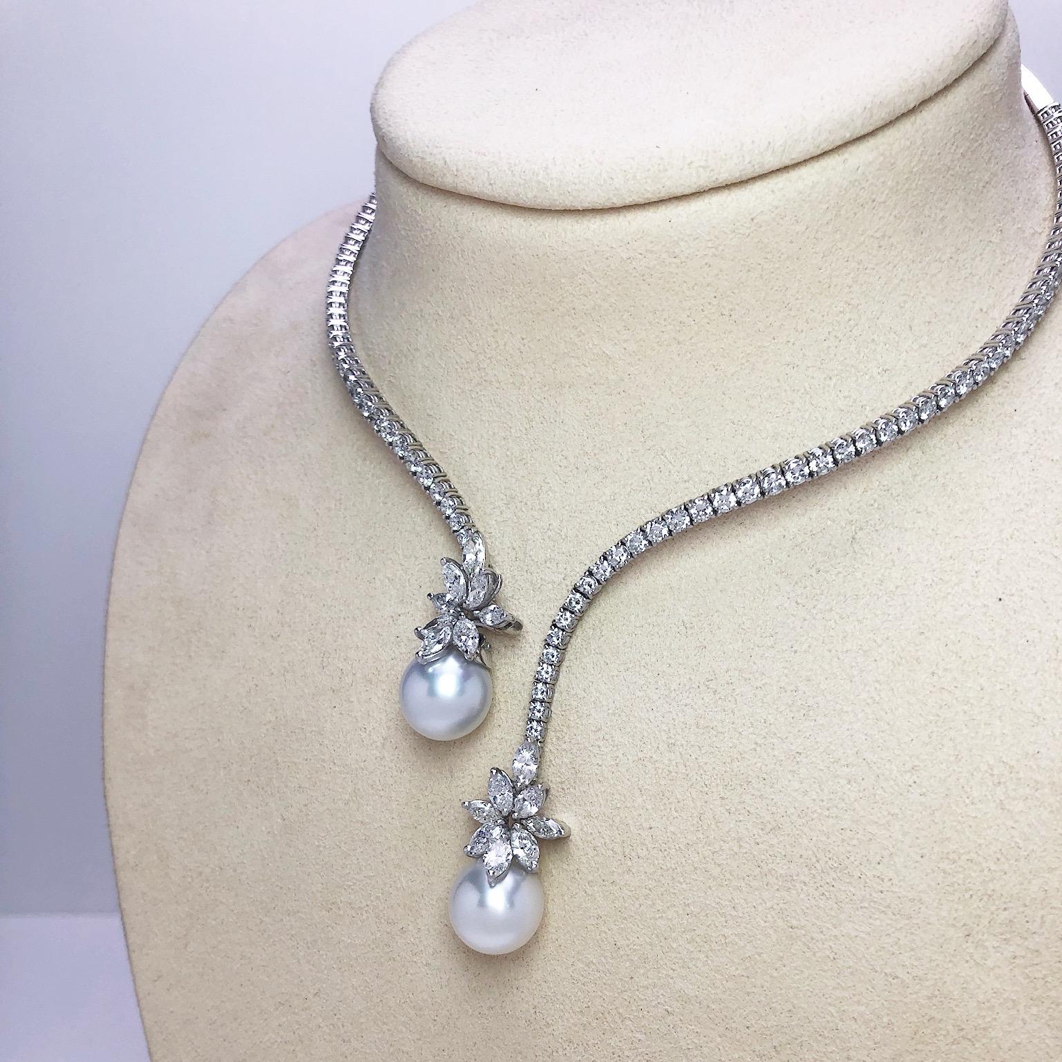 Open Design Marquise Cut White Sapphire Pendant Necklace With Pearl