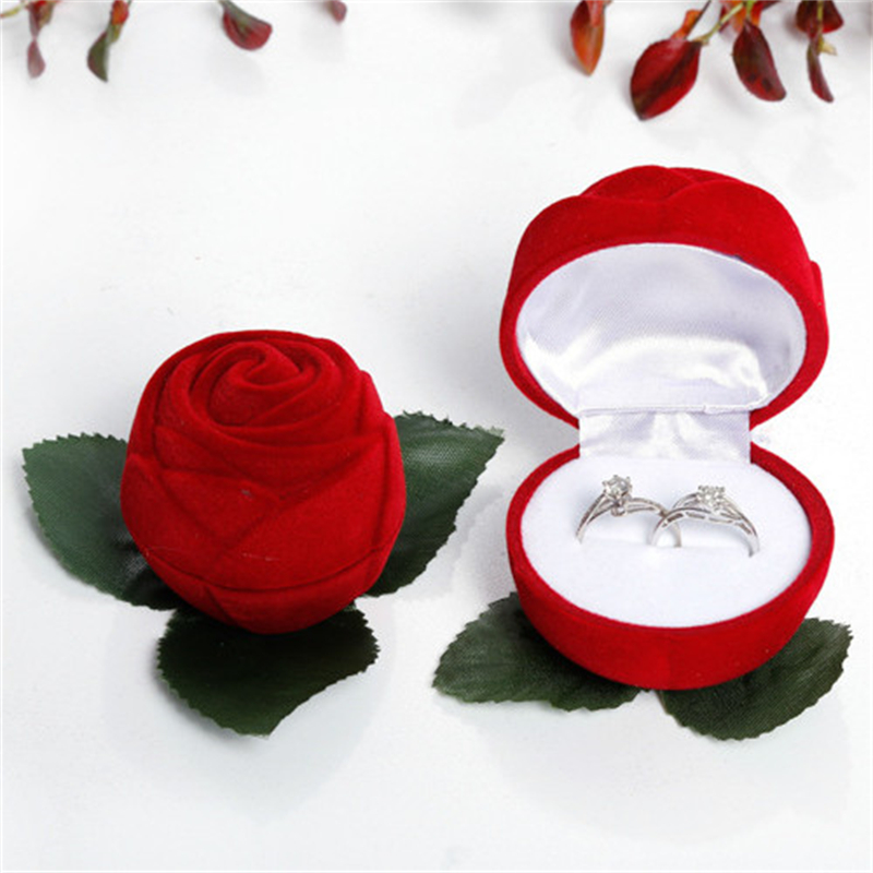 Rose Flower Velvet Ring Box