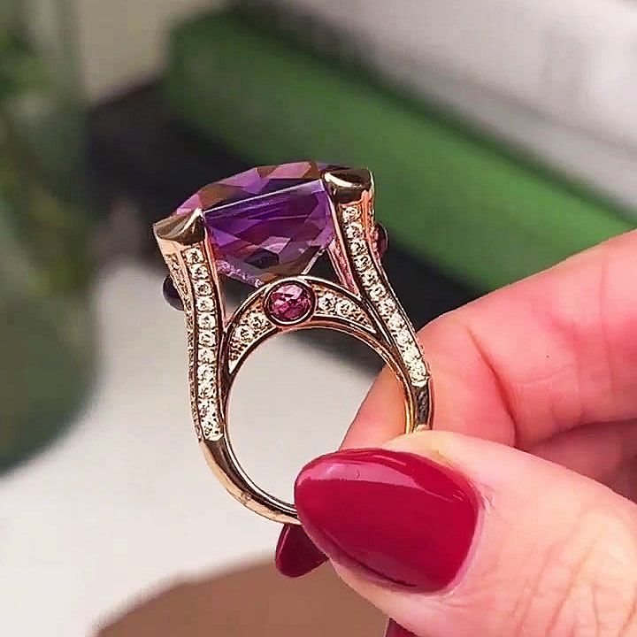 7ct Radiant Cut Amethyst Sapphire Engagement Ring
