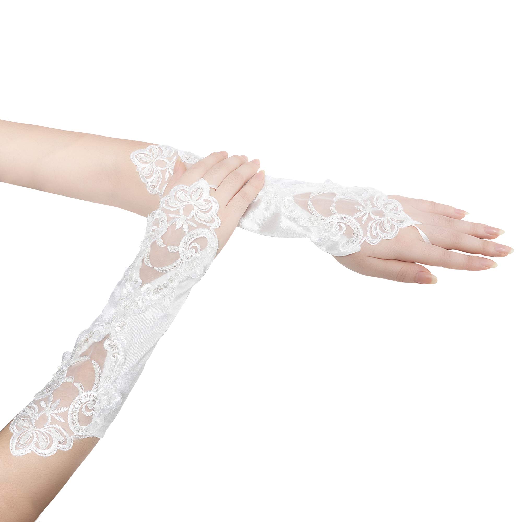 BABEYOND Short Opera Party 20s Satin Gloves Tea Party Wedding Lace Gloves