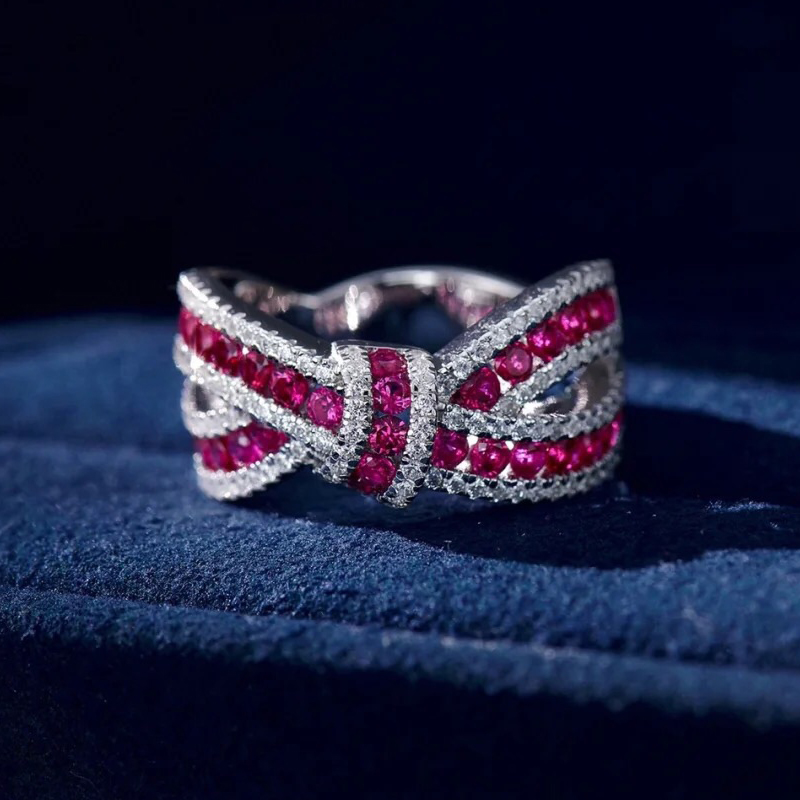 5ct Bow Knot Design Ruby Sapphire Eternity Ring