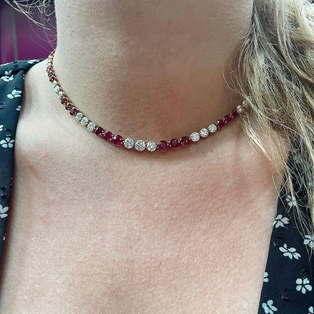 Round Cut Ruby Sapphire Tennis Necklace