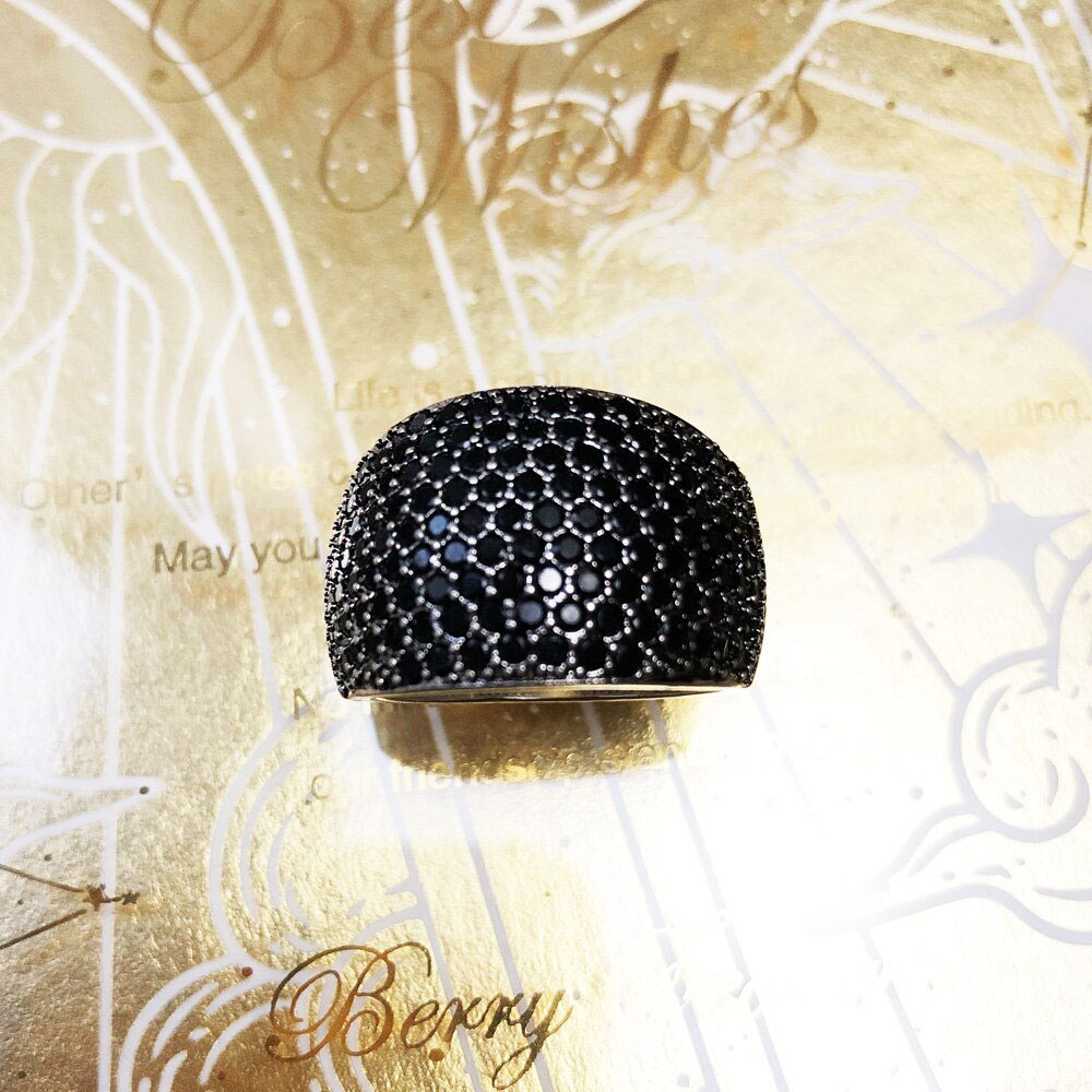 8.98ct Micro-Pave Setting Round Cut Black Sapphire Cocktail Ring