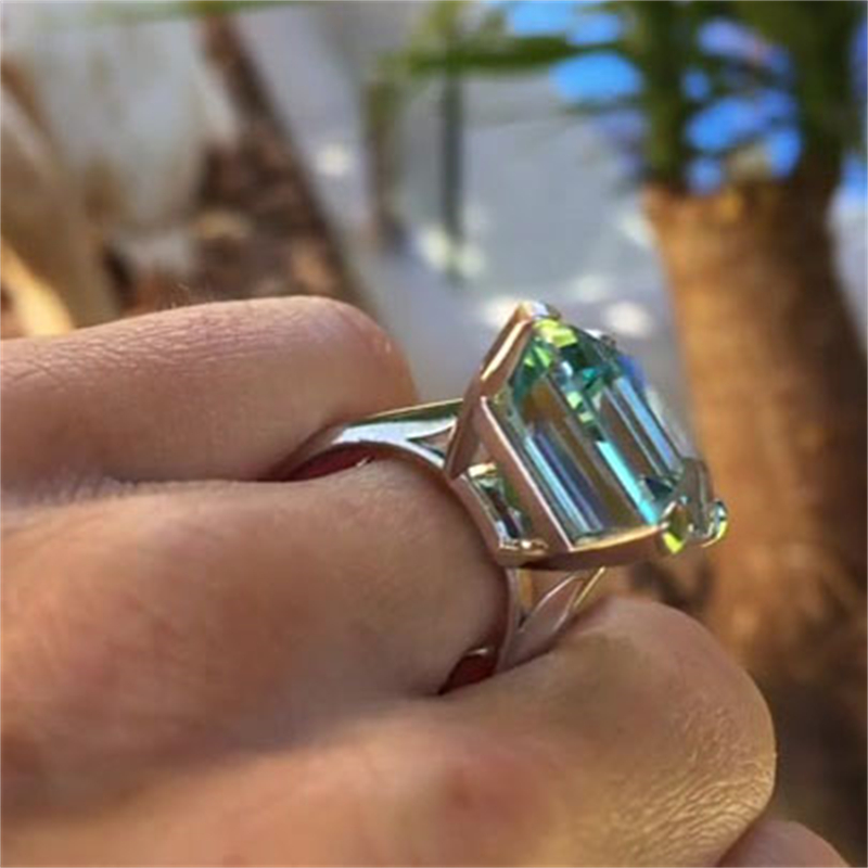 8ct Emerald Cut Blue Sapphire Engagement Ring