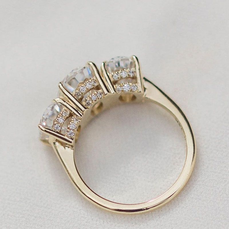 Three Stone Halo Oval Cut White Sapphire Wedding Ring