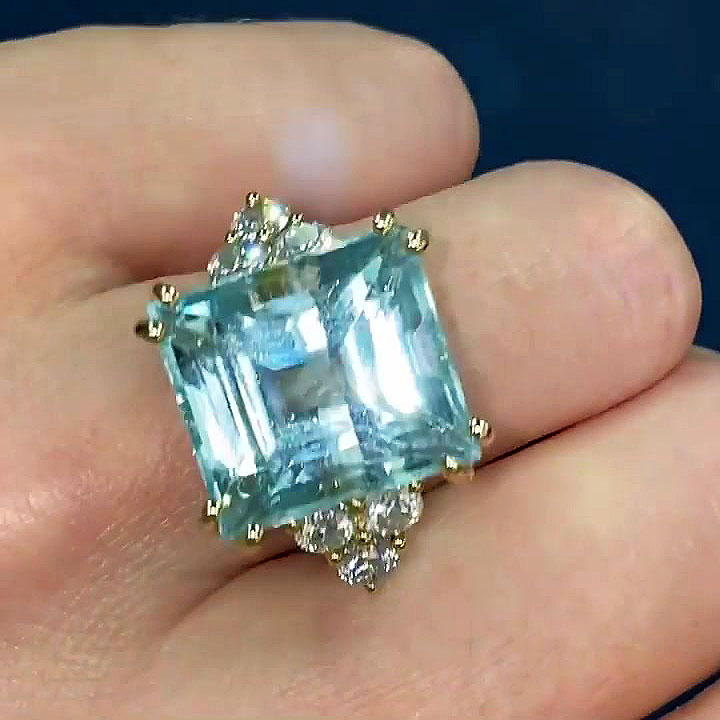 6ct Emerald Cut Aquamarine Sapphire Engagement Ring