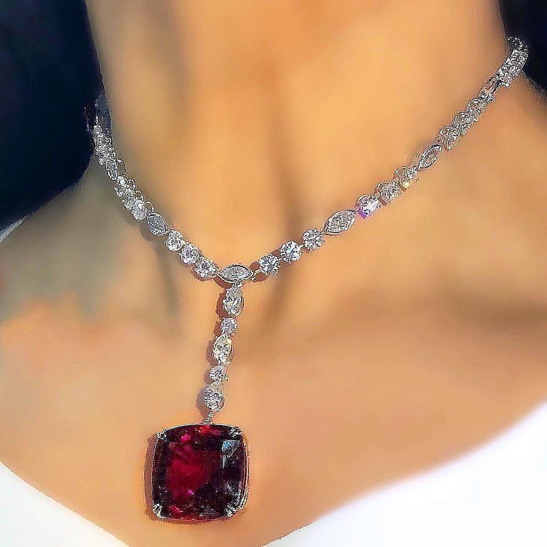 Cushion Cut Ruby Sapphire Pendant Necklace