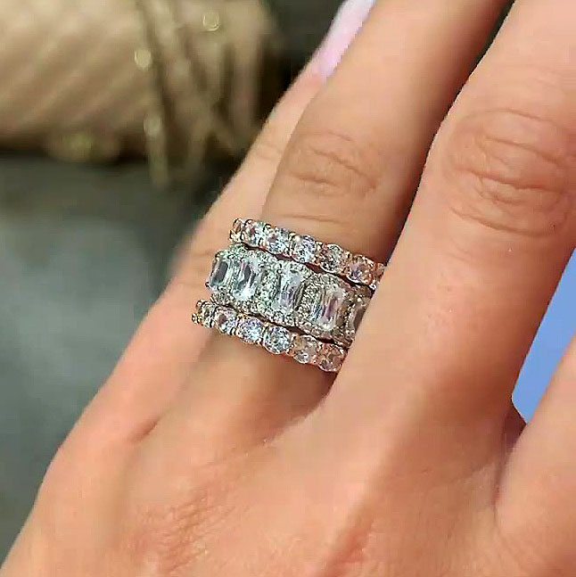 7ct Cushion Cut White Sapphire Wedding Set