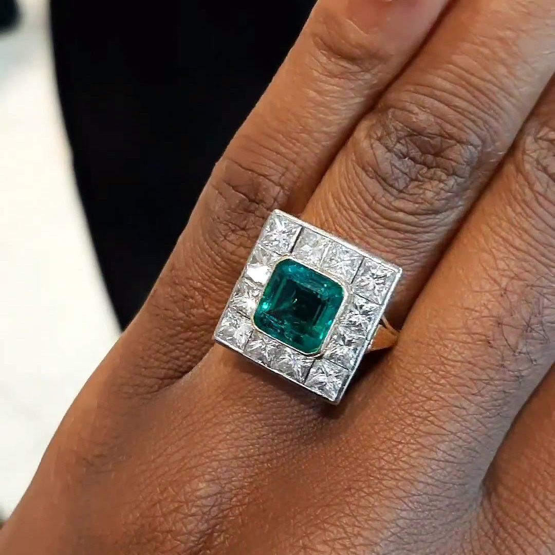 3ct Emerald Cut Emerald Sapphire Engagement Ring