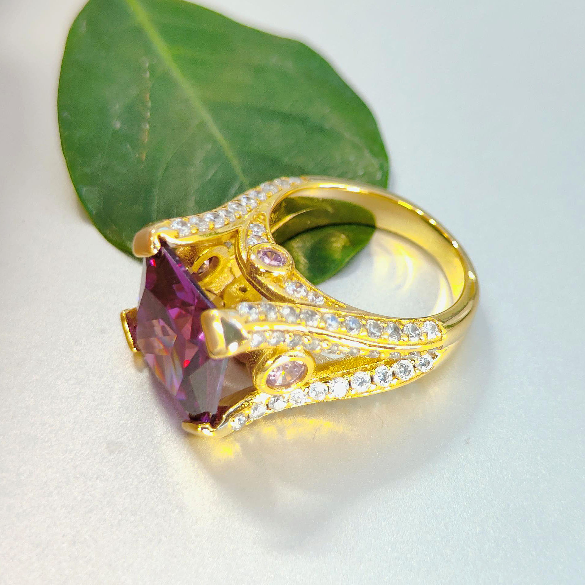 7ct Radiant Cut Amethyst Sapphire Engagement Ring