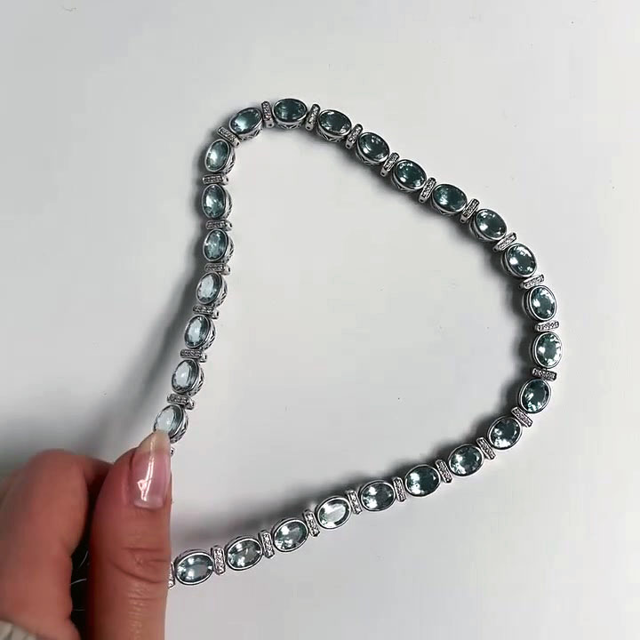 Oval Cut Aquamarine Sapphire Necklace