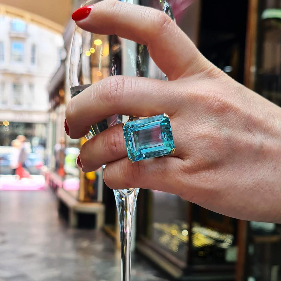 35.5ct Emerald Cut Aquamarine Sapphire Cocktail  Ring