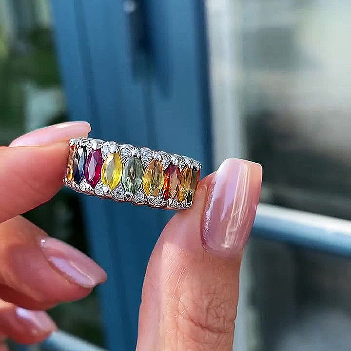 7ct Marquise Cut Rainbow Sapphire Eternity Ring