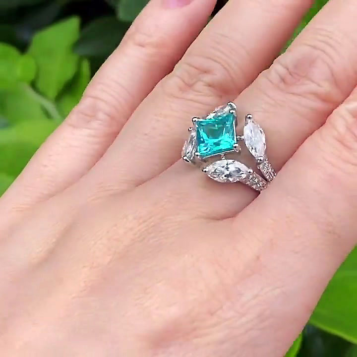 3ct Princess Cut Aquamarine Sapphire Engagement Ring