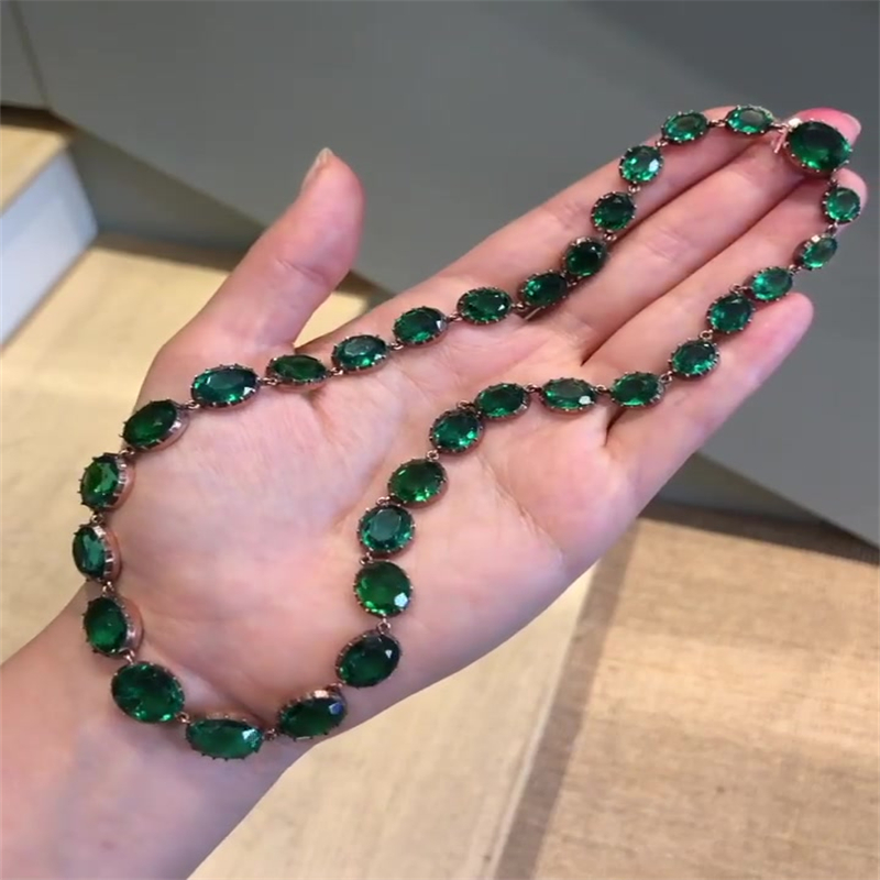 Round Cut Emerald Sapphire Necklace