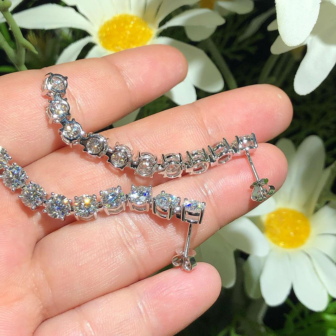 Round Cut White Sapphire Drop Earrings