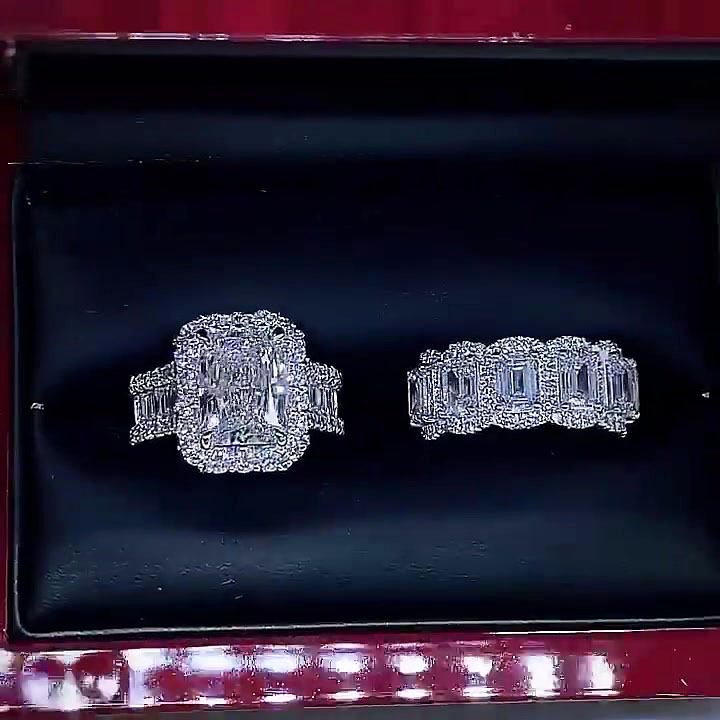 4ct Radiant Cut White Sapphire Wedding Set