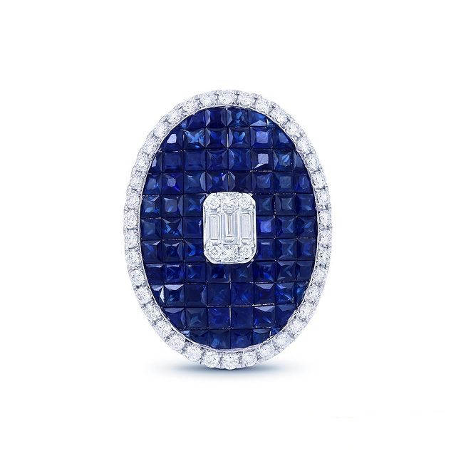 11ct Emerald Cut Blue Sapphire Cocktail Ring