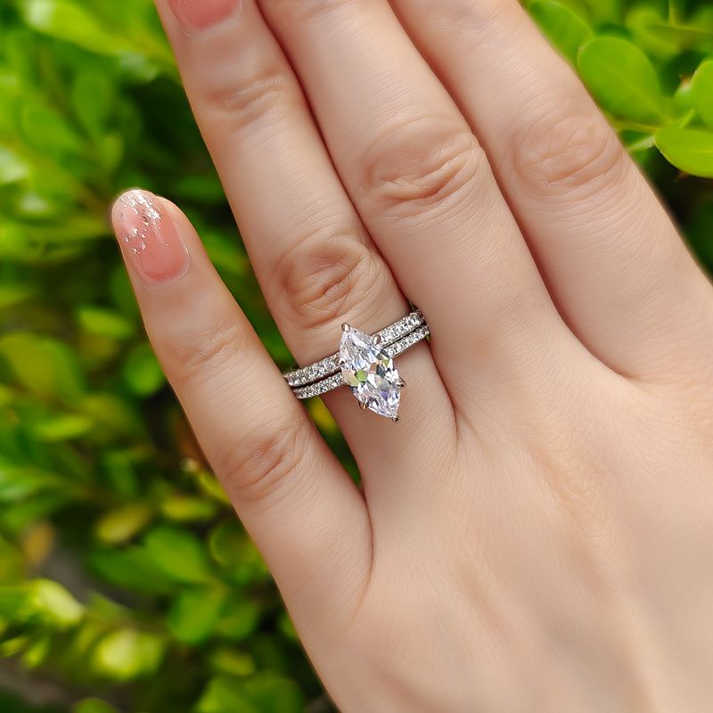 1.5ct Marquise Cut White Sapphire Engagement Ring Set