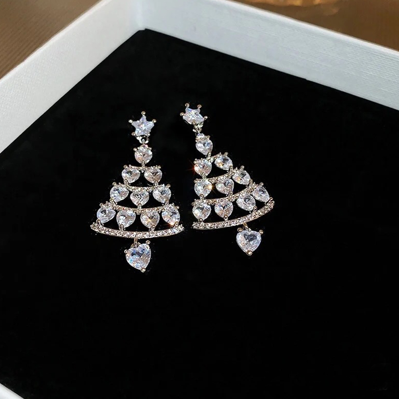 Christmas Tree Heart Cut White Sapphire Drop Earrings