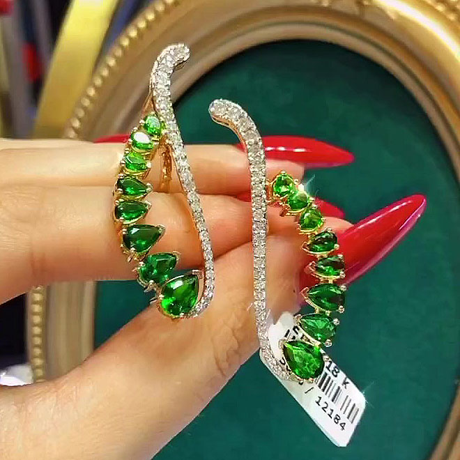 Pear Cut Emerald Sapphire Cuff Earrings